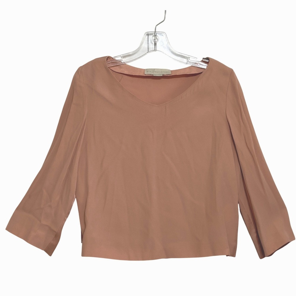 STELLA McCARTNEY Blouse Blush Boat Neck Bell‎ Sleeve Cropped Parisian Chic US 6